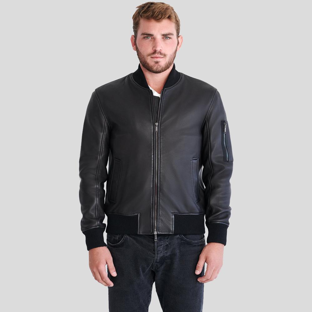 Clark Black Bomber Lambskin Leather Jacket