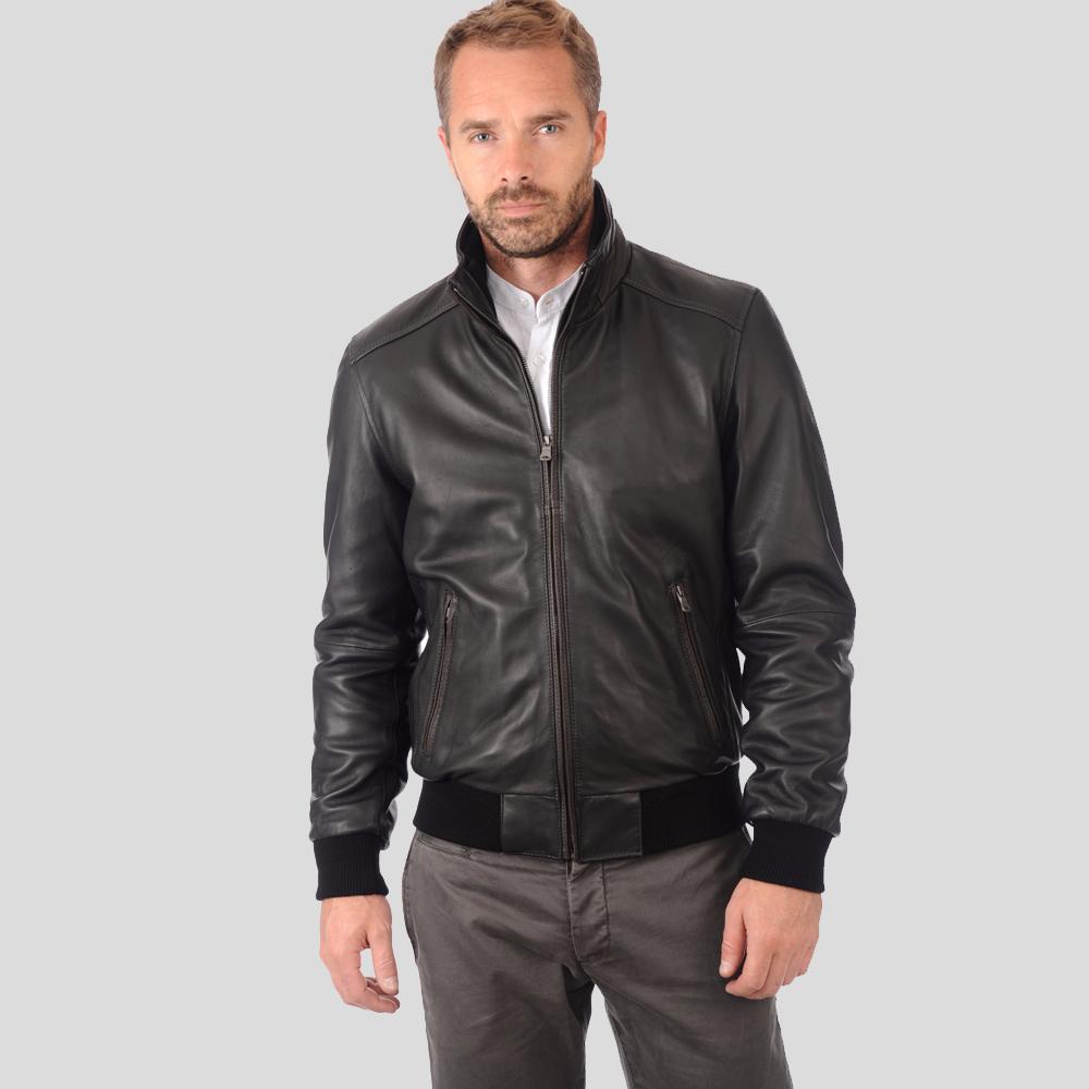 Kian Black Bomber Leather Jacket