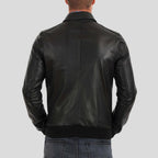 Osian Black Bomber Leather Jacket
