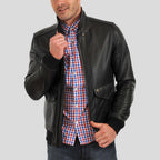 Osian Black Bomber Leather Jacket