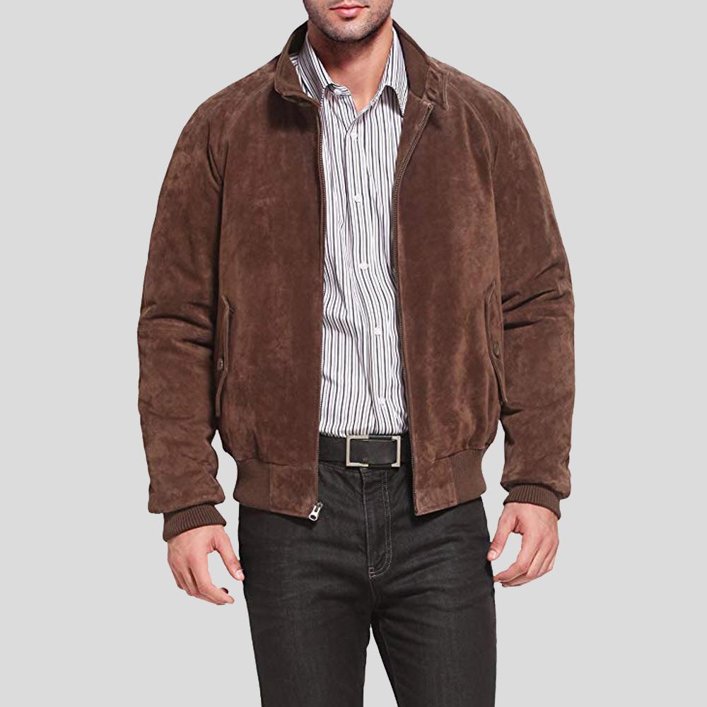 Harry Suede Brown Bomber Leather Jacket