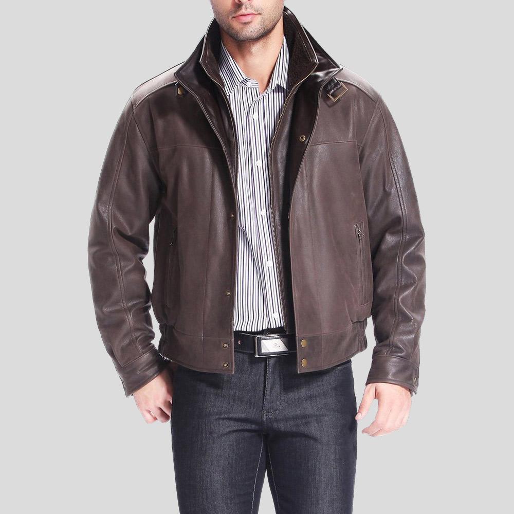 Lee Distressed Brown Bomber Leather Jacket