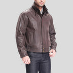 Lee Distressed Brown Bomber Leather Jacket