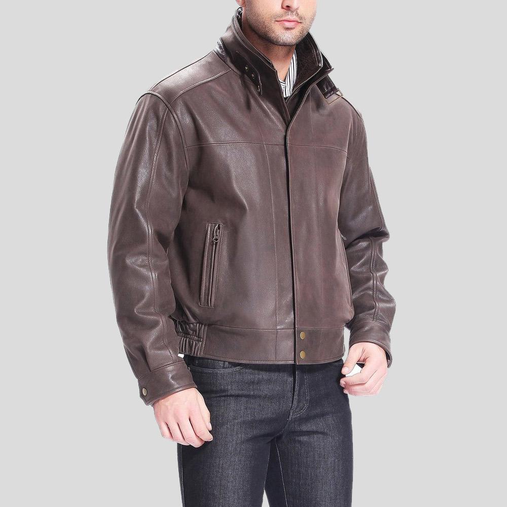 Lee Distressed Brown Bomber Leather Jacket