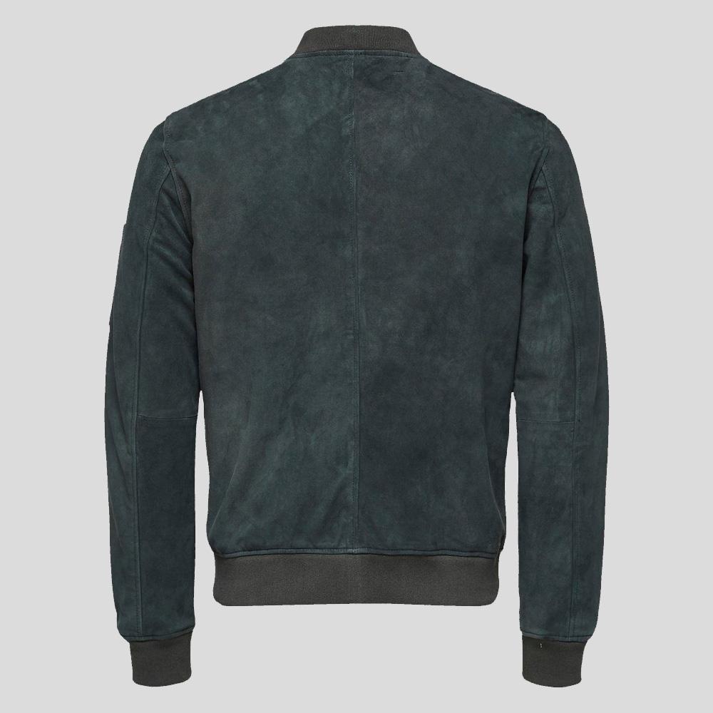 Lucy Dark Green Suede Bomber Leather Jacket