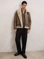 Men's Shearling Leather Jacket In Light Brown