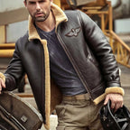 Men's Black RAF Aviator Airforce Sheepskin Shearling Leather Jacket