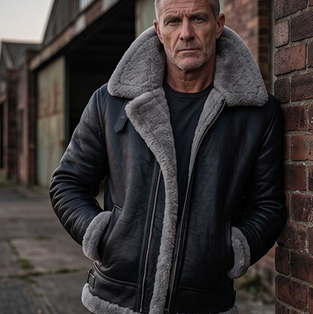 Men B3 Bomber Flying RAF Aviator Real Fur Collar Leather Jacket