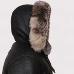 Men Black Shearling Jacket With Hoodie