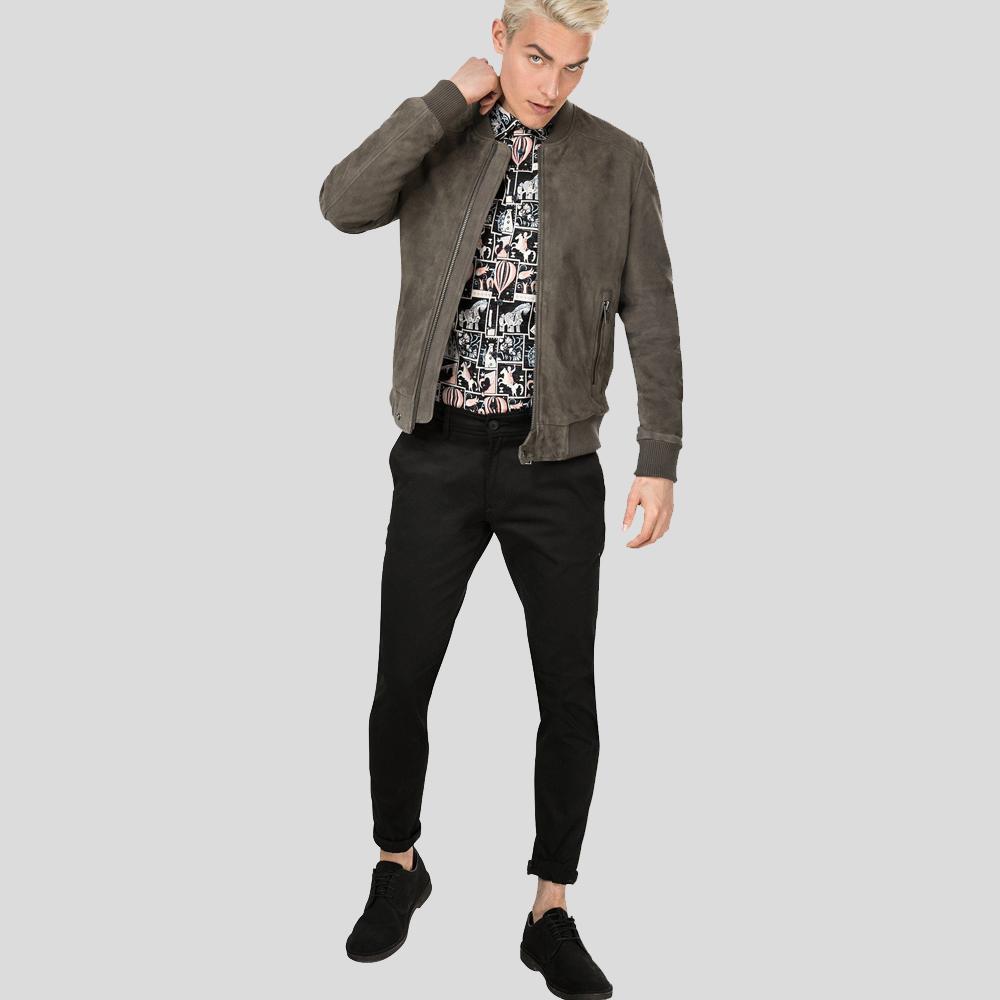 Zord Grey Suede Bomber Leather Jacket