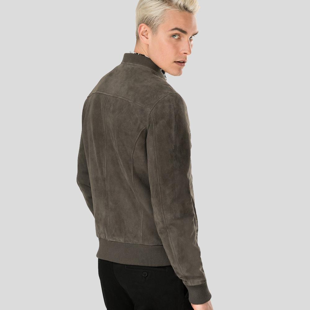 Zord Grey Suede Bomber Leather Jacket