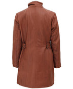 Womens 3/4 Length Brown Leather Coat With Removable Fur Hood