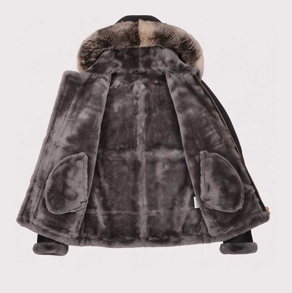 Men Black Shearling Jacket With Hoodie