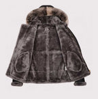 Men Black Shearling Jacket With Hoodie