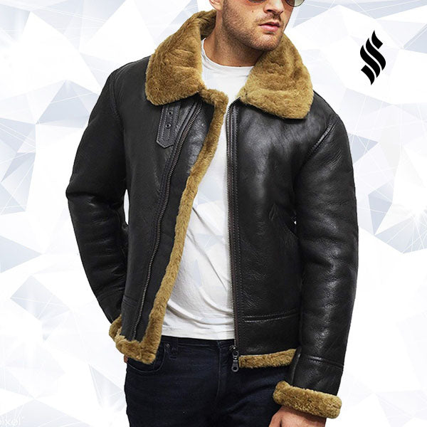 Men's Aviator B3 World War2 Real Shearling Sheepskin Flying Jacket
