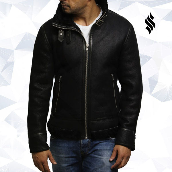 Men's Aviator Black B3 World War2 Real Shearling Sheepskin Flying Jacket