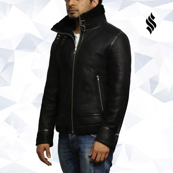 Men's Aviator Black B3 World War2 Real Shearling Sheepskin Flying Jacket