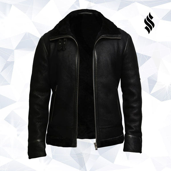 Men's Aviator Black B3 World War2 Real Shearling Sheepskin Flying Jacket