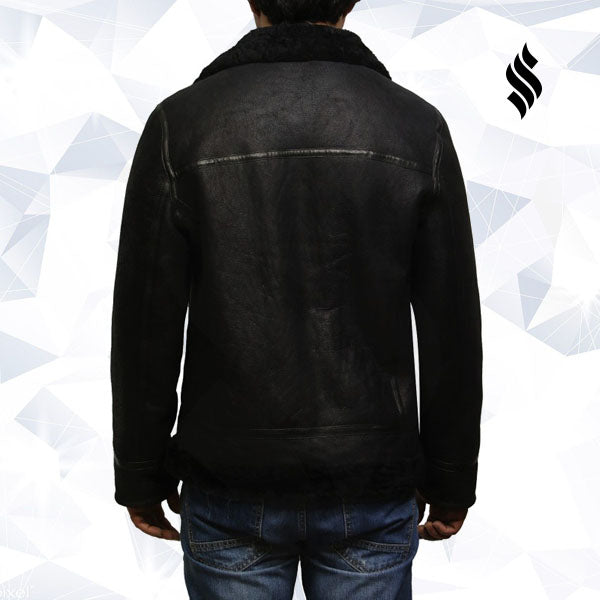 Men's Aviator Black B3 World War2 Real Shearling Sheepskin Flying Jacket