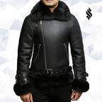 Men's Aviator Flying Jacket Real Shearling Sheepskin Toscana Flying Jacket Coat
