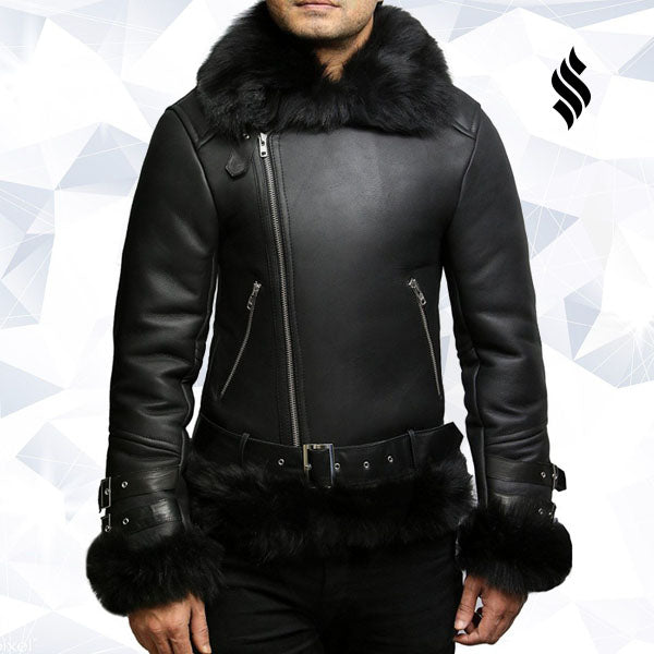 Men's Aviator Flying Jacket Real Shearling Sheepskin Toscana Flying Jacket Coat