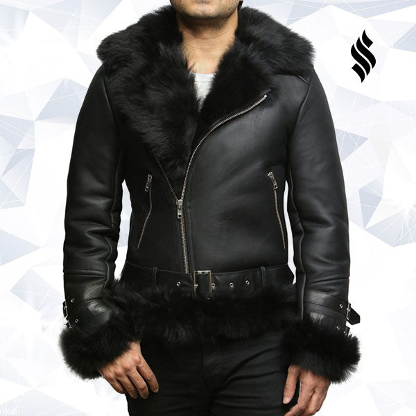 Men's Aviator Flying Jacket Real Shearling Sheepskin Toscana Flying Jacket Coat