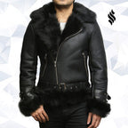 Men's Aviator Flying Jacket Real Shearling Sheepskin Toscana Flying Jacket Coat