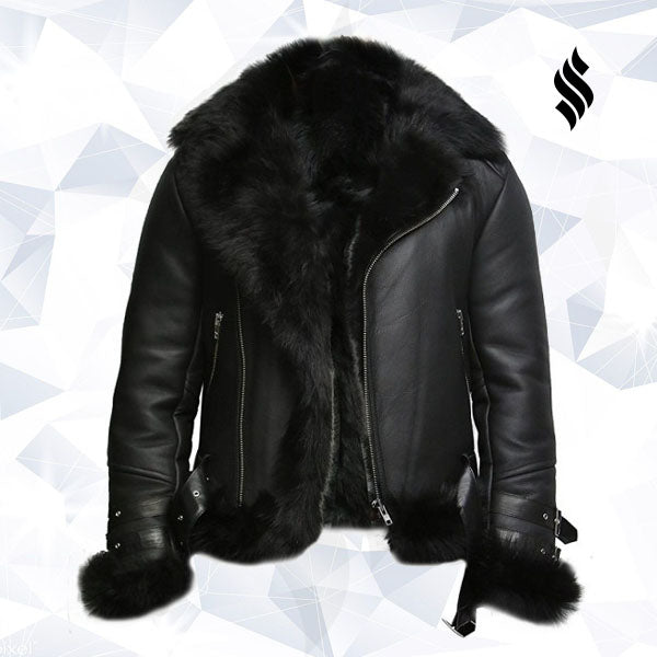 Men's Aviator Flying Jacket Real Shearling Sheepskin Toscana Flying Jacket Coat