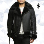 Men's Aviator Flying Jacket Real Shearling Sheepskin Toscana Flying Jacket Coat