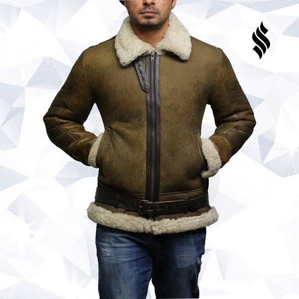 Men's Aviator Real Shearling Sheepskin Leather Bomber Flying Jacket