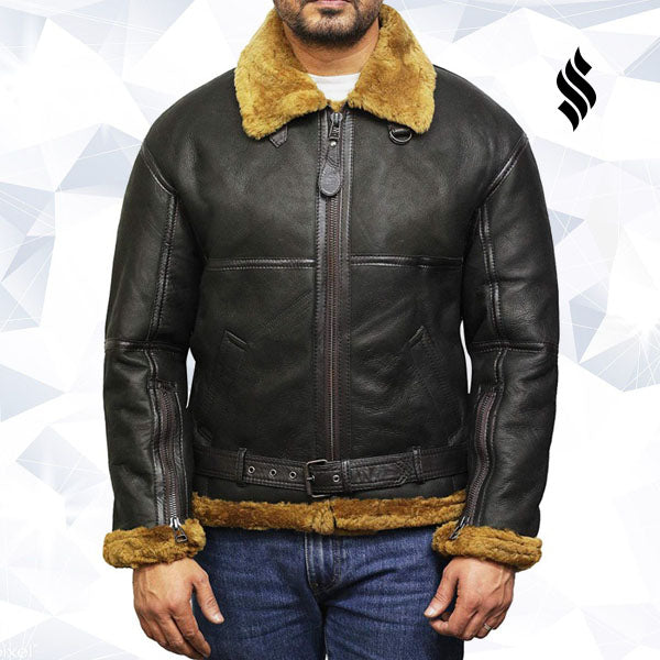 Men's Aviator Real Shearling Sheepskin Leather Bomber Flying Jacket