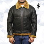 Men's Aviator Real Shearling Sheepskin Leather Bomber Flying Jacket