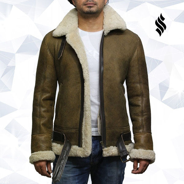 Men's Aviator Real Shearling Sheepskin Leather Bomber Flying Jacket