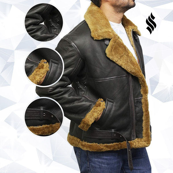 Men's Aviator Real Shearling Sheepskin Leather Bomber Flying Jacket