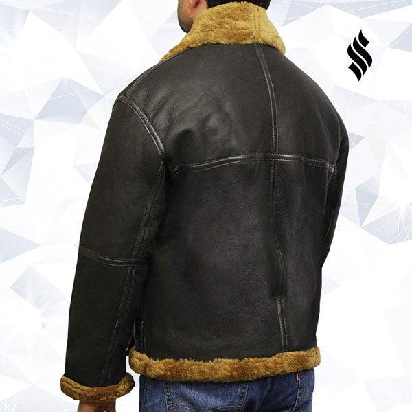 Men's Aviator Real Shearling Sheepskin Leather Bomber Flying Jacket