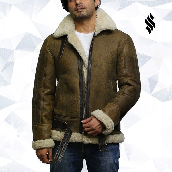 Men's Aviator Real Shearling Sheepskin Leather Bomber Flying Jacket