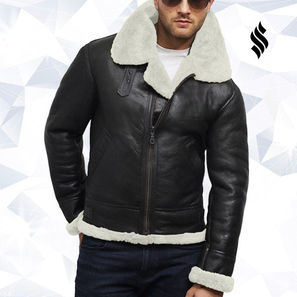 Men's Aviator Real Shearling Sheepskin Leather Flying Jacket
