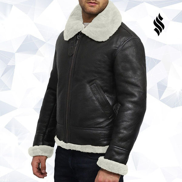 Men's Aviator Real Shearling Sheepskin Leather Flying Jacket