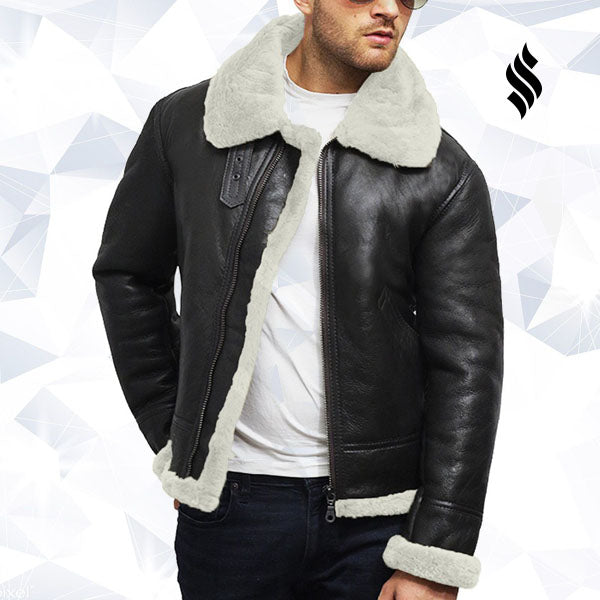 Men's Aviator Real Shearling Sheepskin Leather Flying Jacket