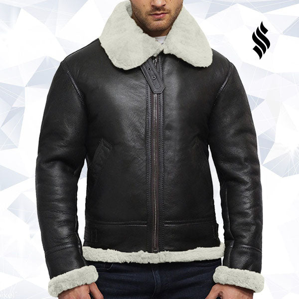 Men's Aviator Real Shearling Sheepskin Leather Flying Jacket