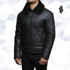 Men's Black Aviator B3 Real Shearling Sheepskin Leather Bomber Flying Pilot Jacket