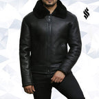 Men's Black Aviator B3 Real Shearling Sheepskin Leather Bomber Flying Pilot Jacket