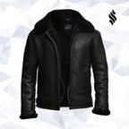 Men's Black Aviator B3 Real Shearling Sheepskin Leather Bomber Flying Pilot Jacket