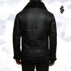 Men's Black Aviator B3 Real Shearling Sheepskin Leather Bomber Flying Pilot Jacket