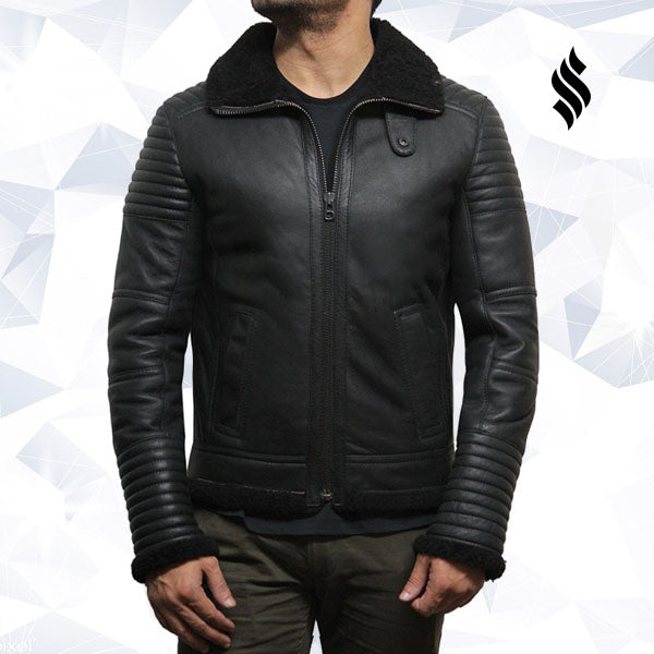 Men's Black Sheepskin Flying Jacket