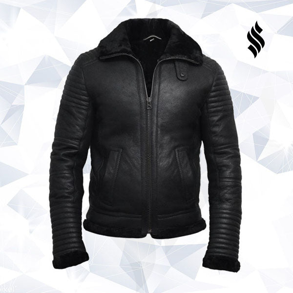 Men's Black Sheepskin Flying Jacket