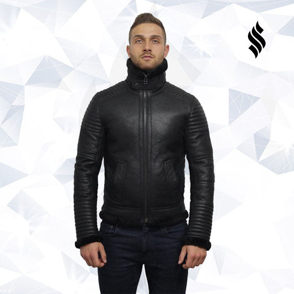 Men's Black Sheepskin Flying Jacket