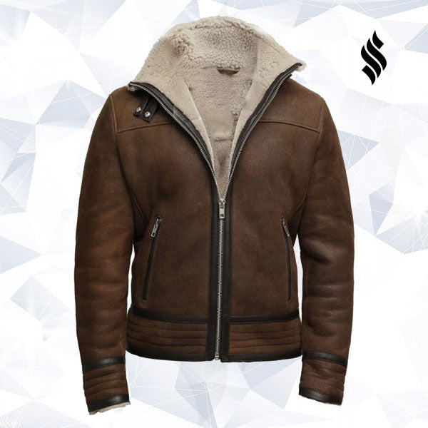 Men's Brown Genuine Shearling Sheepskin Leather Jacket Vintage