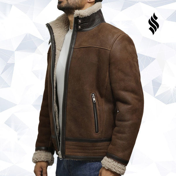 Men's Brown Genuine Shearling Sheepskin Leather Jacket Vintage