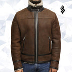 Men's Brown Genuine Shearling Sheepskin Leather Jacket Vintage